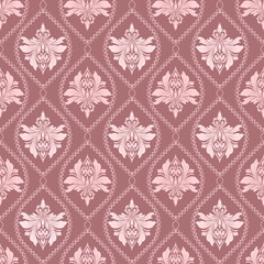 Fototapeta premium seamless damask wallpaper pattern, dull red element, vintage design, vector illustration elegant for textile, bedding, rug, curtains, cushion cover, upholstery fabric, scarf, wrapping, decoration