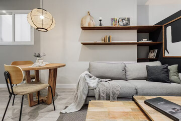 Modern luxury apartment interior in minimal scandinavian style, 3d rendering