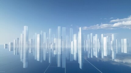Wireframe Cityscape Under a Blue Sky