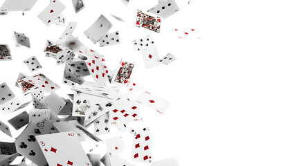 Falling playing cards, game of chance on transparent background