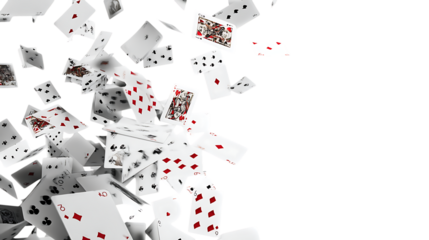 Falling playing cards, game of chance on transparent background