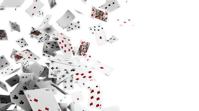 Falling playing cards, game of chance on transparent background