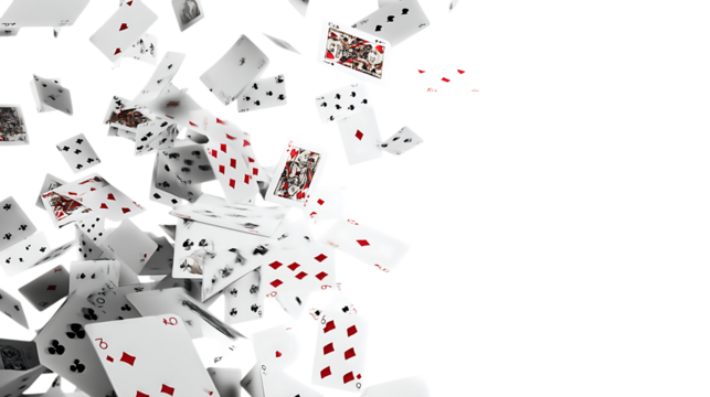 Falling playing cards, game of chance on transparent background - Powered by Adobe