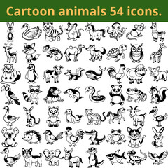Fototapeta premium **Flat black and white animal icons in simple cartoon style