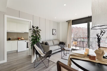 Modern luxury apartment interior in minimal scandinavian style, 3d rendering