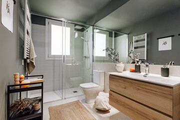 Modern bathroom interior in minimal scandinavian style, 3d render