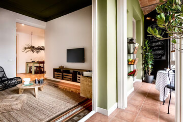 Modern luxury apartment interior in minimal scandinavian style, 3d rendering