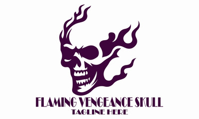 Flaming vengeance skull vector illustration, flaming vengeance skull logo design with white background