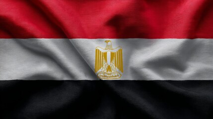 Fototapeta premium Realistic portrayal of the Egyptian flag made from silk, showcasing vibrant colors and intricate details