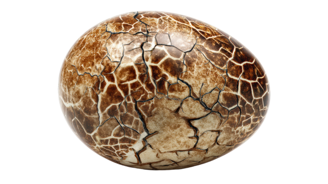 Textured sphere with cracked surface and brown and beige tones, cut out transparent - Powered by Adobe