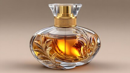 Elegant fragrance container with intricate gold leaf design high resolution photo