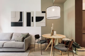 Modern luxury apartment interior in minimal scandinavian style, 3d rendering