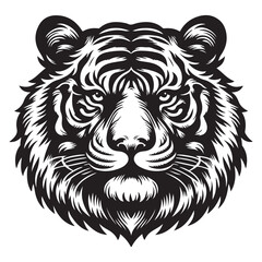 Striking Black and White Illustration of a Majestic Tiger Head A Powerful Wildlife Image