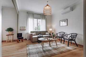 Modern luxury apartment interior in minimal scandinavian style, 3d rendering