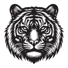 Majestic Tiger Head Illustration Striking Black and White Design Exuding Power and Wild Beauty