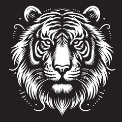 Majestic Tiger Face Graphic Bold Black and White Illustration Striking Contrast Detailed Design For Prints