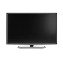 Modern Flat Screen Television with Silver Bezel and Stand display, Isolated On White, Png Transparent, Cut Out