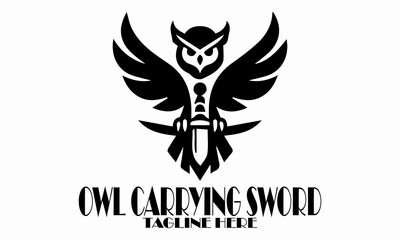 Modern owl carrying sword, owl logo design, modern owl carrying sword vector illustration