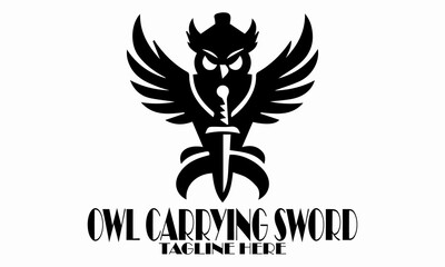 Modern owl carrying sword, owl logo design, modern owl carrying sword vector illustration