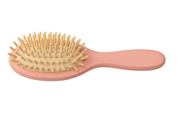 Wooden hairbrush featuring rounded bristle tips, ergonomic pink handle, supporting gentle hair detangling and styling