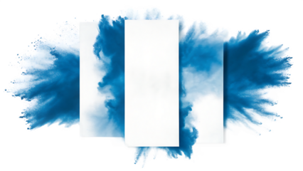 Blue powder explosion isolated on a transparent background