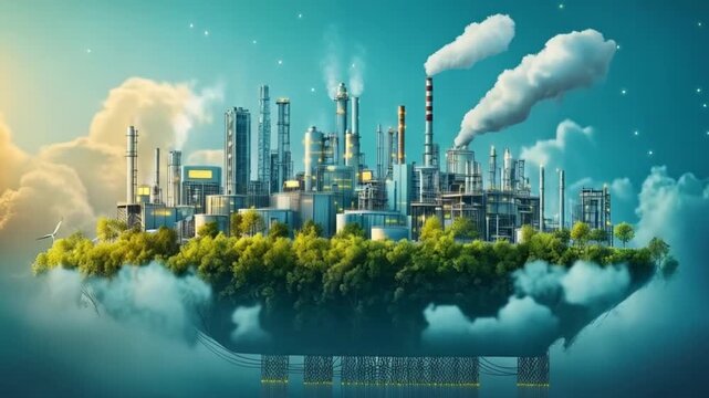 The industrial complex smoke at floating factory