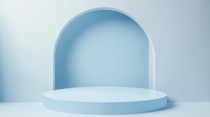 Fototapeta premium Empty podium in elegant on white and pastel blue gradient background,ideal mockup for product display presentation showcase backdrop design