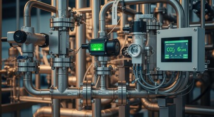 Detailed view of piping and instrumentation on a carbonneutral ammonia synthesis reactor skid highlighting efficient flow control and emissions reduction components.