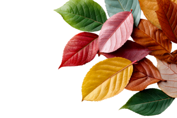 Colorful autumn leaves in various shapes and sizes