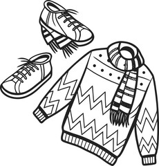 Hand-drawn cartoon vector illustration of a bag of shoes icon