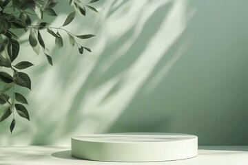 Empty podium or pedestal in elegant on pastel green gradient background,ideal mockup for product display presentation showcase backdrop design