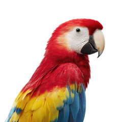 Obraz premium Vibrant Scarlet Macaw with Colorful Feathers Perched Against a Plain Background