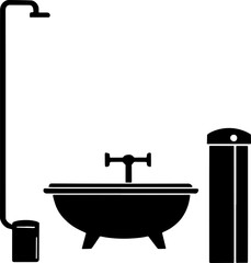 Minimalist Bathtub with Shower Silhouette Icon Vector