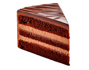 Untitled design - Slice of Chocolate Cake with Layers of Cream Filling, Angled Side View, Transparent Background