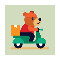 Cartoon Bear Riding Delivery Scooter Wearing Apron