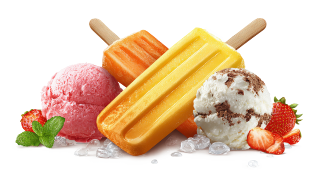 Frozen popsicle and ice cream set isolated on a white background