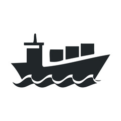 Fototapeta premium Cargo ship icon with waves and containers in black silhouette