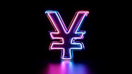 Fototapeta premium Neon yen symbol glowing in the dark for financial technology and currency exchange rates