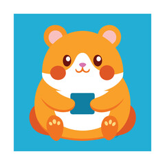 Fototapeta premium Cute Hamster Playing Mobile Game Cartoon Vector