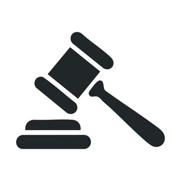 Black and white gavel icon symbolizing justice and legal authority