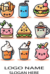 kawaii food set logo icon vector .