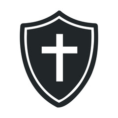 Obraz premium Cross emblem on black shield symbolizing faith and protection