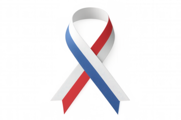 Red, white, and blue awareness ribbon symbolizing support for a cause, isolated on transparent background