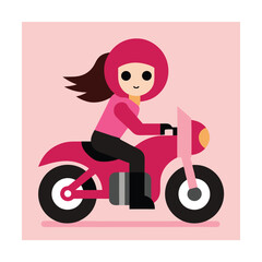 Girl Biker with Pink Motorcycle and Leather Boots Illustration