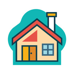 House Icon with Chimney in Basic Shape Design