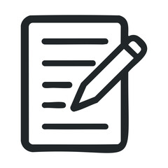 Simple black and white icon of notebook and pencil for writing and journaling