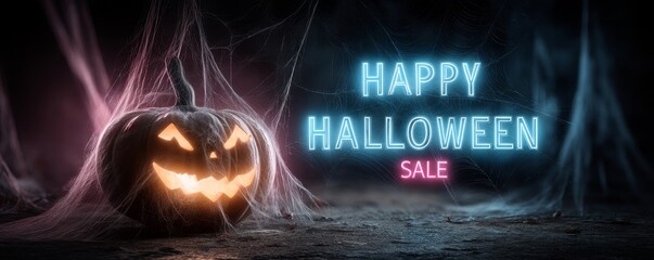 Halloween sale banner with pumpkin