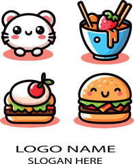 kawaii food set logo icon vector .