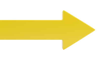 A minimalist, three-dimensional sculpted bright yellow arrow with subtle gradient, pointing right, isolated on transparent, shadowless background. Concept of forward momentum and progress