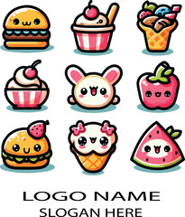 kawaii food set logo icon vector .